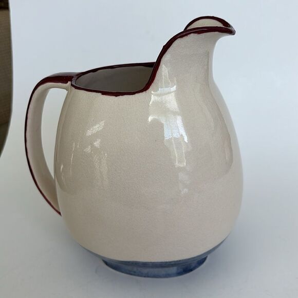 Winfield Pasadena Pottery Pitcher Vintage Cream Blue Burgandy 7.5” - Picture 11 of 11